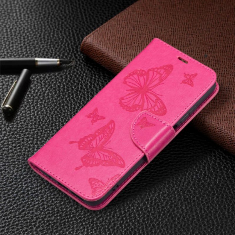 Flip Case Xiaomi Redmi 10 Suojaketju Kuori Perhosille Painettu Olkahihna