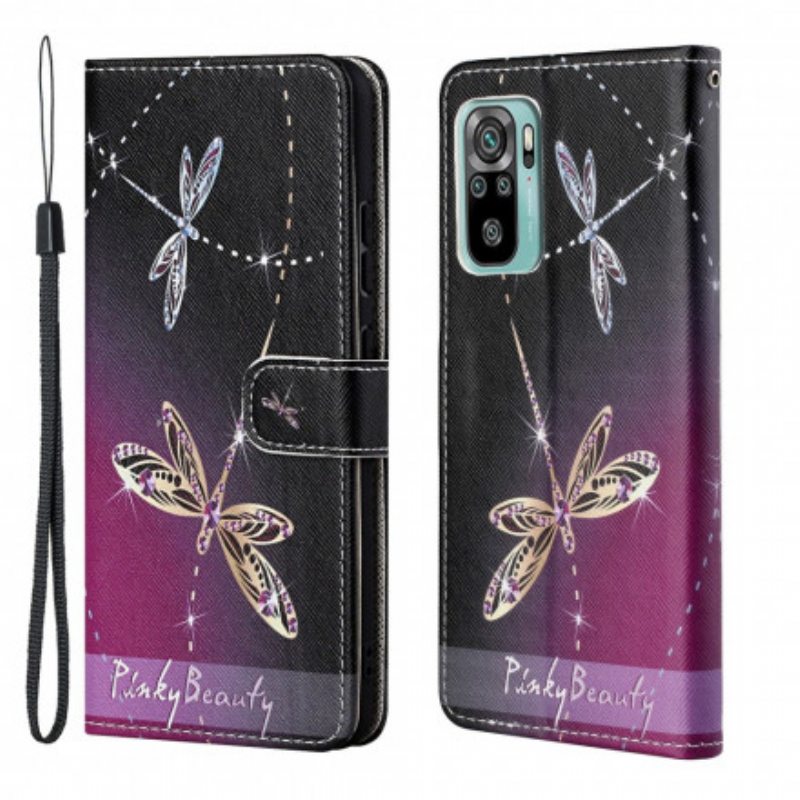 Flip Case Xiaomi Redmi 10 Suojaketju Kuori Strappy Dragonflies