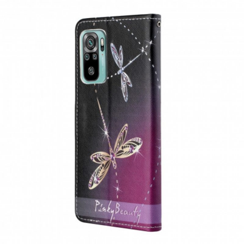 Flip Case Xiaomi Redmi 10 Suojaketju Kuori Strappy Dragonflies