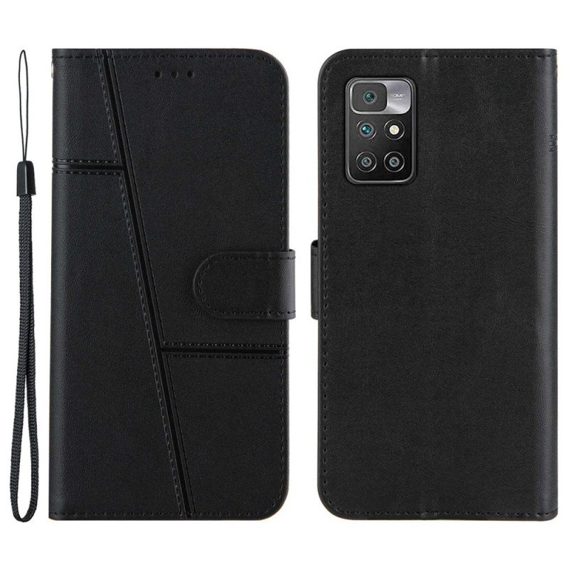 Kotelot Xiaomi Redmi 10 Suojaketju Kuori Strappy Geometric Leather Style