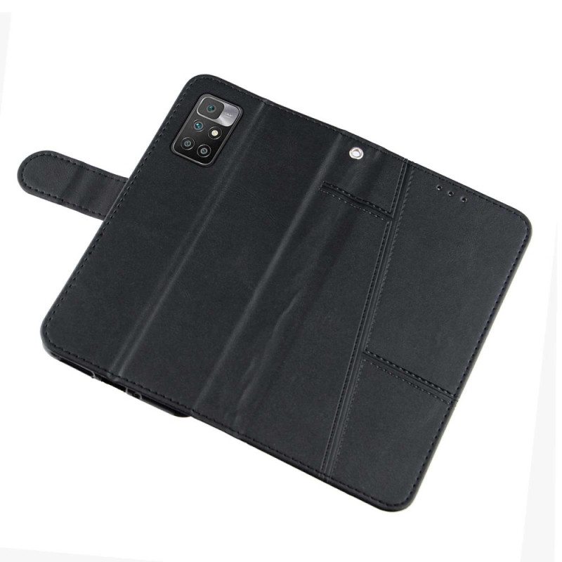 Kotelot Xiaomi Redmi 10 Suojaketju Kuori Strappy Geometric Leather Style