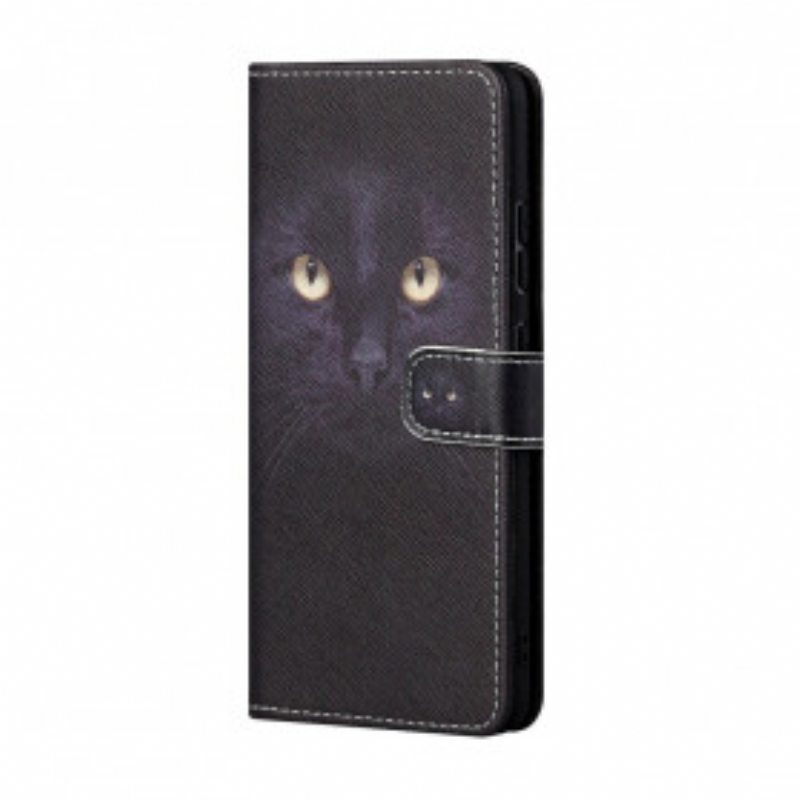 Nahkakotelo Xiaomi Redmi 10 Suojaketju Kuori Strappy Black Cat Eyes