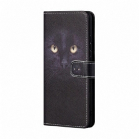 Nahkakotelo Xiaomi Redmi 10 Suojaketju Kuori Strappy Black Cat Eyes