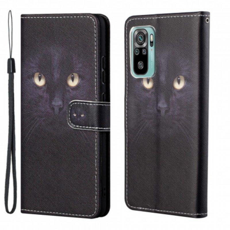 Nahkakotelo Xiaomi Redmi 10 Suojaketju Kuori Strappy Black Cat Eyes