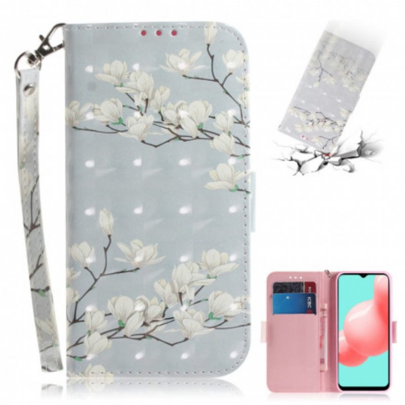 Flip Case Samsung Galaxy A32 5G Suojaketju Kuori Kukkiva Oksa Hihnalla