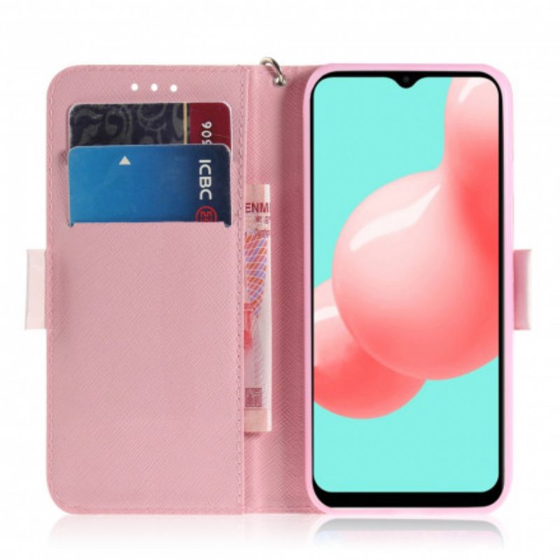 Flip Case Samsung Galaxy A32 5G Suojaketju Kuori Kukkiva Oksa Hihnalla