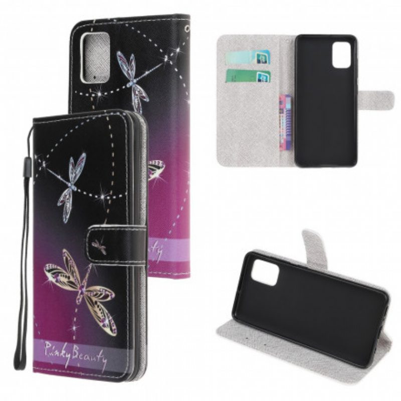 Nahkakotelo Samsung Galaxy A32 5G Suojaketju Kuori Strappy Dragonflies