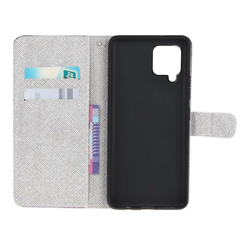 Flip Case Samsung Galaxy M12 / A12 Suojaketju Kuori Strappy Diamond Perhoset