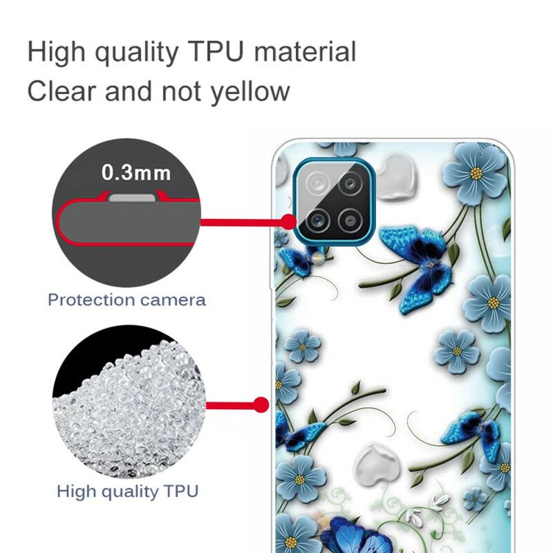 Kuori Samsung Galaxy M12 / A12 Saumattomat Retroperhoset Ja -kukat