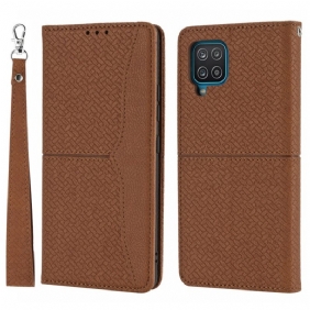 Puhelinkuoret Samsung Galaxy M12 / A12 Suojaketju Kuori Kotelot Flip Strappy Woven Leather Style