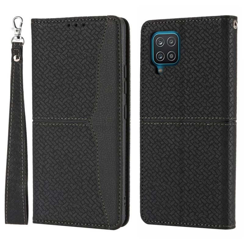 Puhelinkuoret Samsung Galaxy M12 / A12 Suojaketju Kuori Kotelot Flip Strappy Woven Leather Style