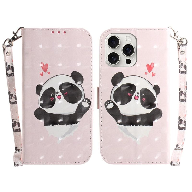 Kuoret iPhone 16 Pro Max Panda Love Hihnalla