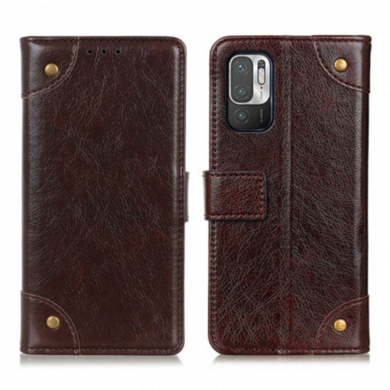 Flip Case Xiaomi Redmi Note 10 5G Tyylikkäät Nappan Nahkaiset Vintage-niitit