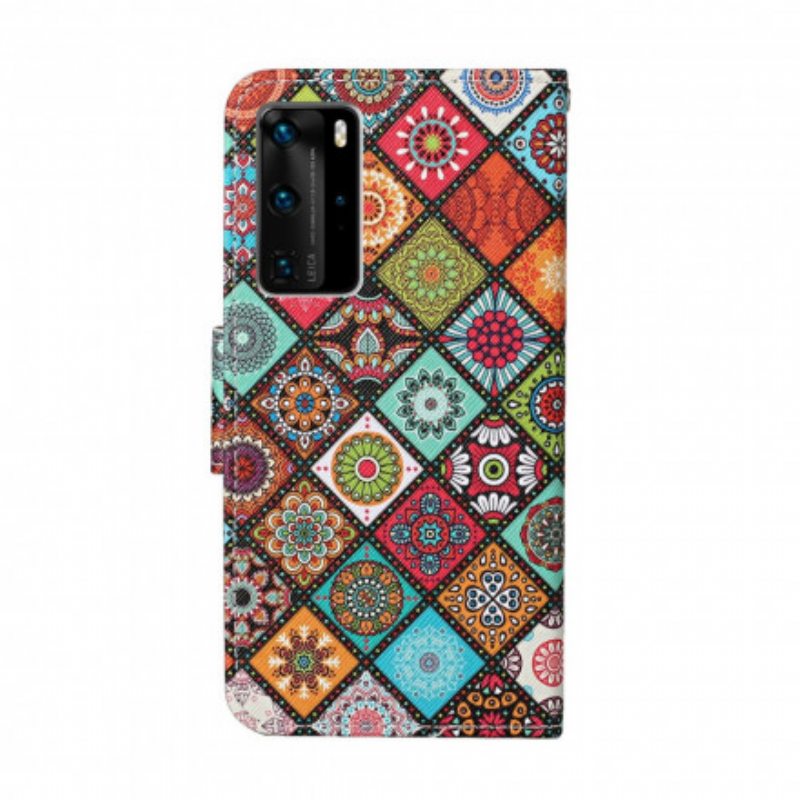 Kotelot Huawei P40 Pro Patchwork Mandalas Kaulanauhalla