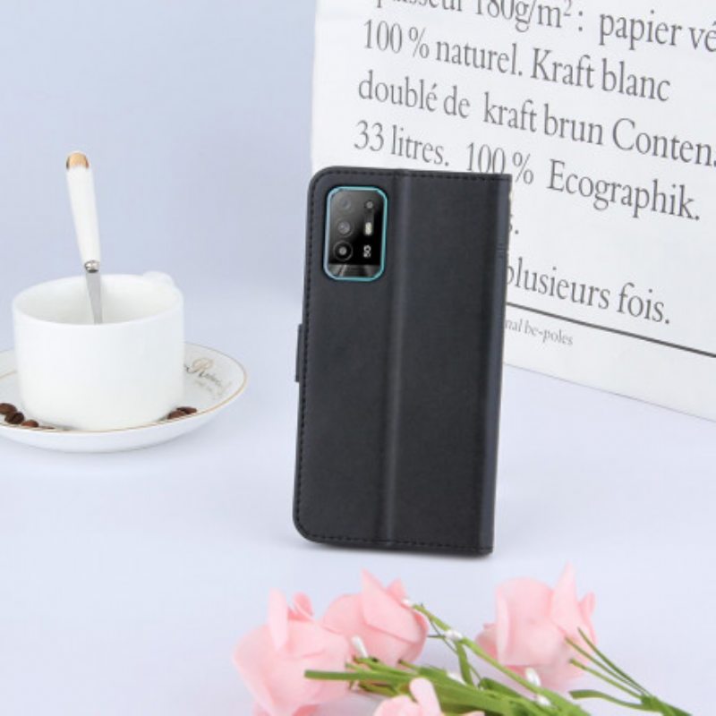 Flip Case Oppo A94 5G Suojaketju Kuori Strappy Geo Leather Effect