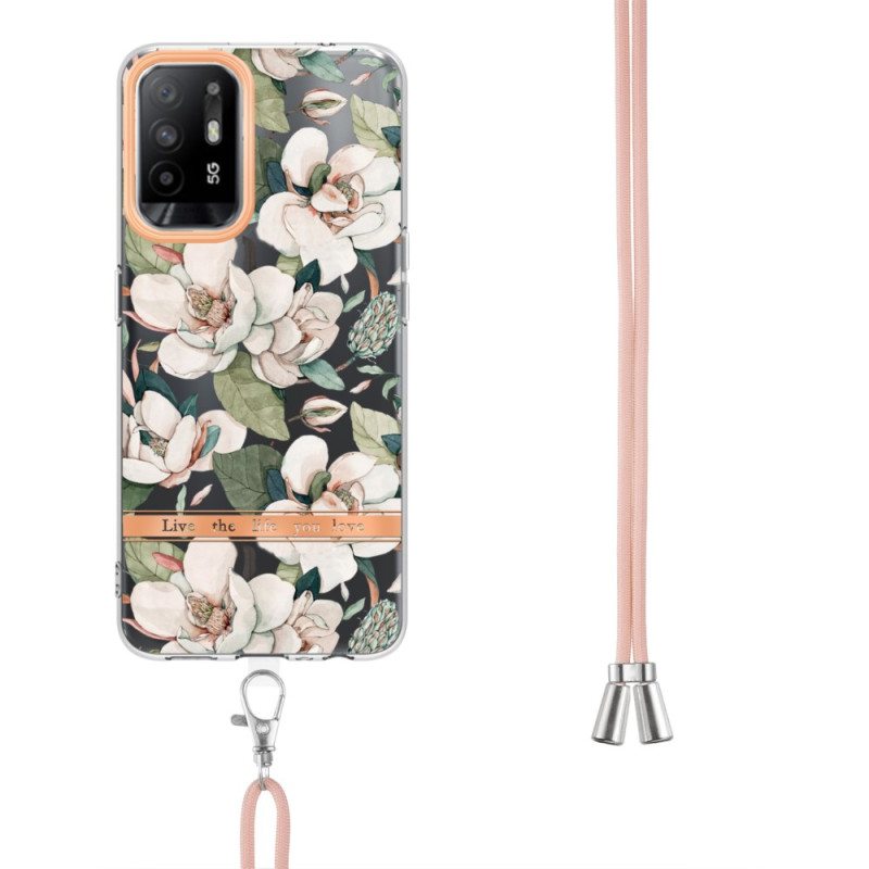 Kuori Oppo A94 5G Kiristysnyörillä Kukkanauhalla