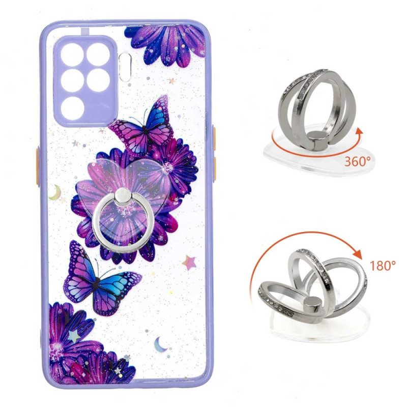 Kuori Oppo A94 5G Violetti Kukkaperhonen Sormuksella