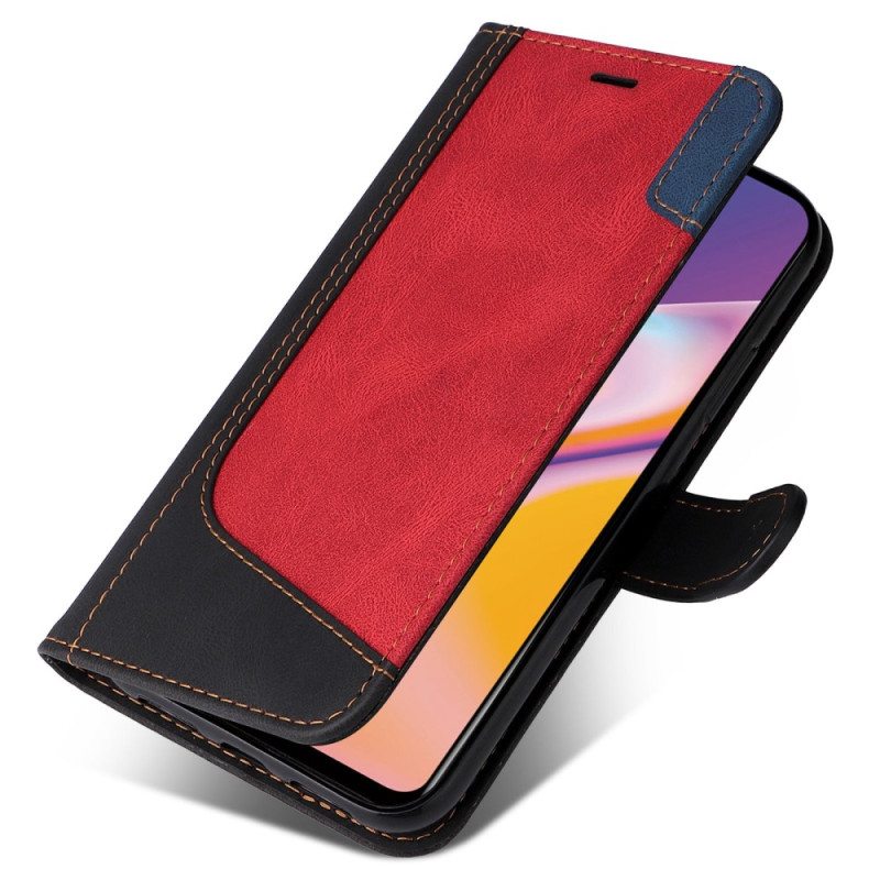 Nahkakotelo Oppo A94 5G Tricolor Kaulanauhalla