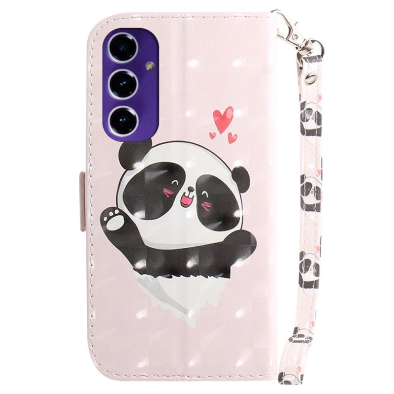 Nahkakotelo Samsung Galaxy S24 Fe Panda Love Hihnalla