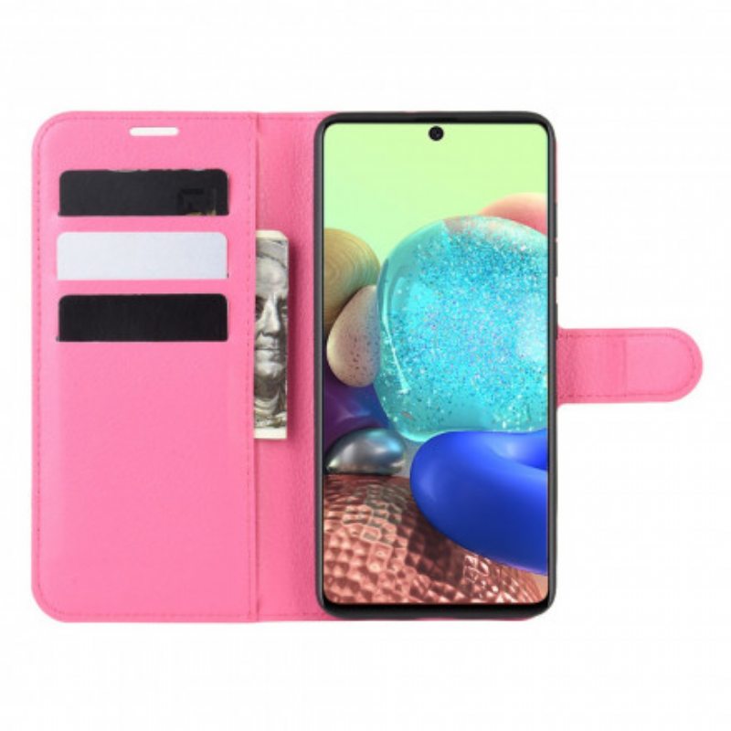 Flip Case Samsung Galaxy A71 5G Klassinen Litsi-nahkaefekti