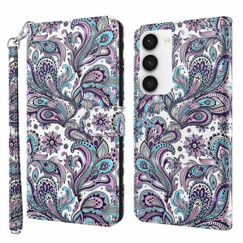 Flip Case Samsung Galaxy S23 Plus 5G Suojaketju Kuori Strappy Paisley -kuvio