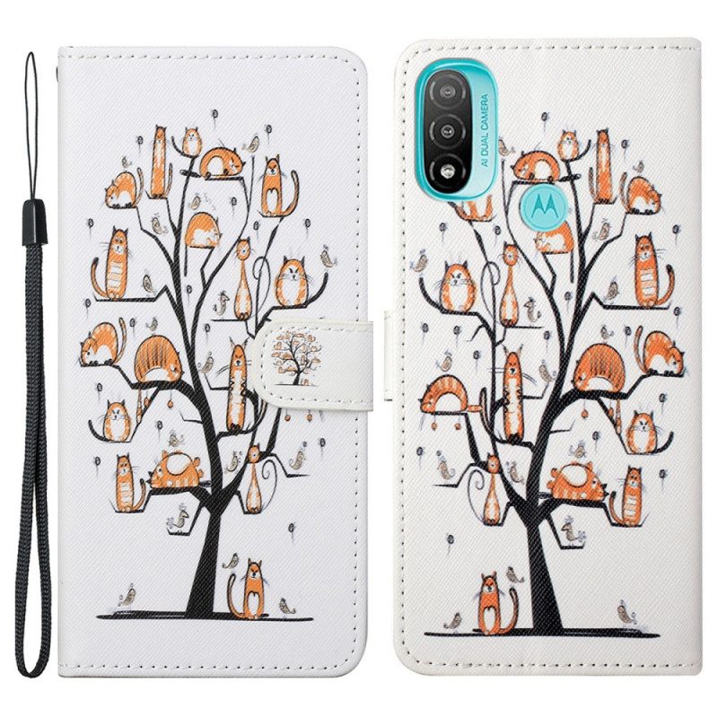 Nahkakotelo Moto G71 5G Suojaketju Kuori Funky Cats Hihnalla