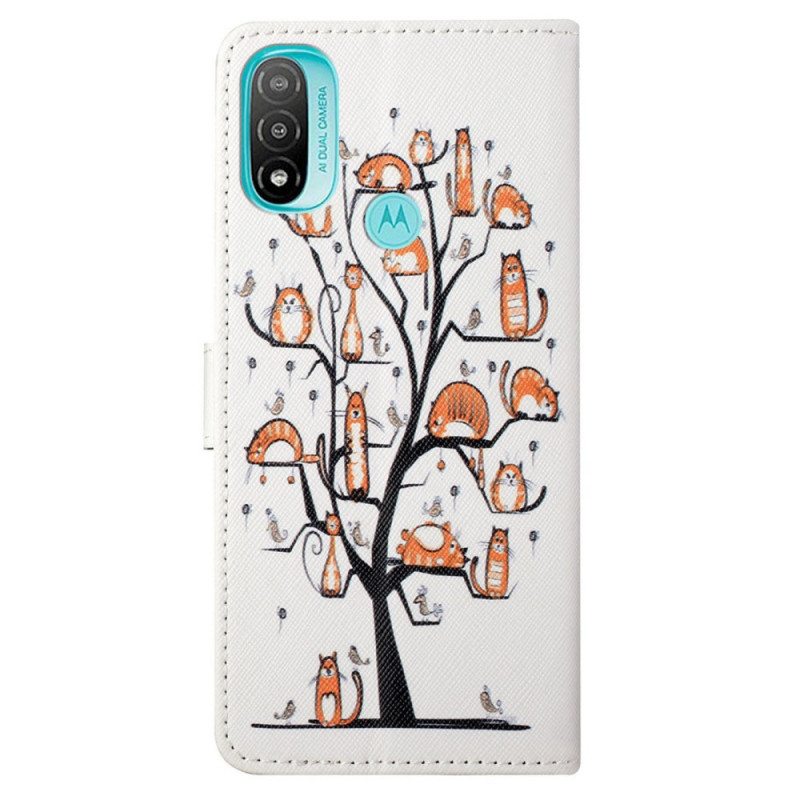 Nahkakotelo Moto G71 5G Suojaketju Kuori Funky Cats Hihnalla