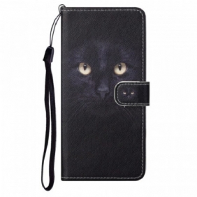 Nahkakotelo Moto G71 5G Suojaketju Kuori Strappy Black Cat Eyes