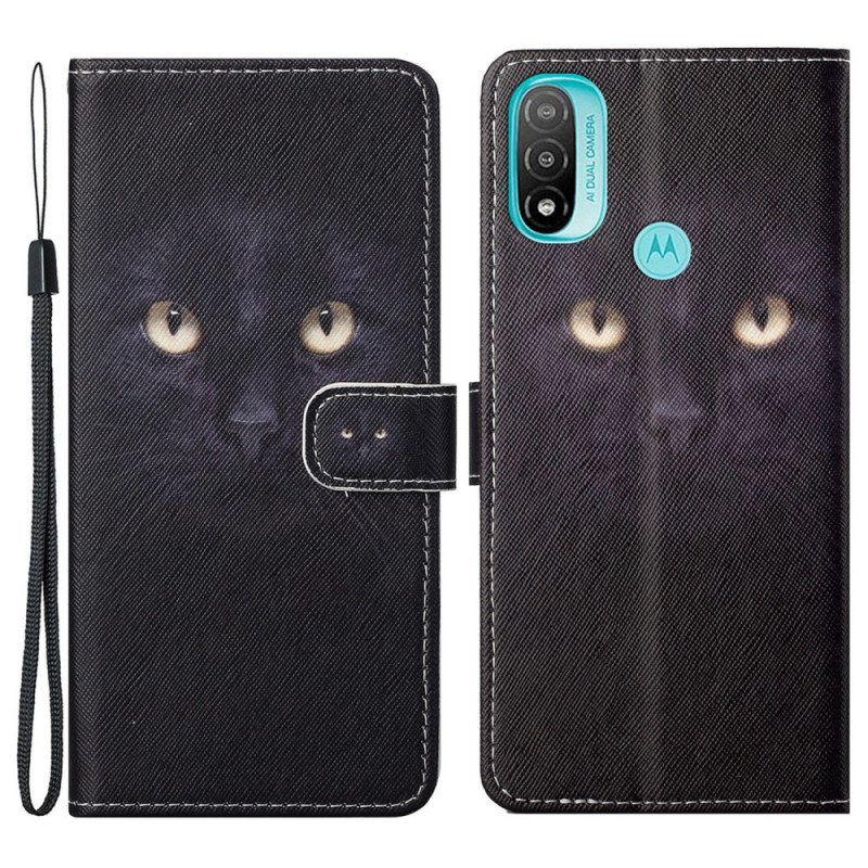 Nahkakotelo Moto G71 5G Suojaketju Kuori Strappy Black Cat Eyes