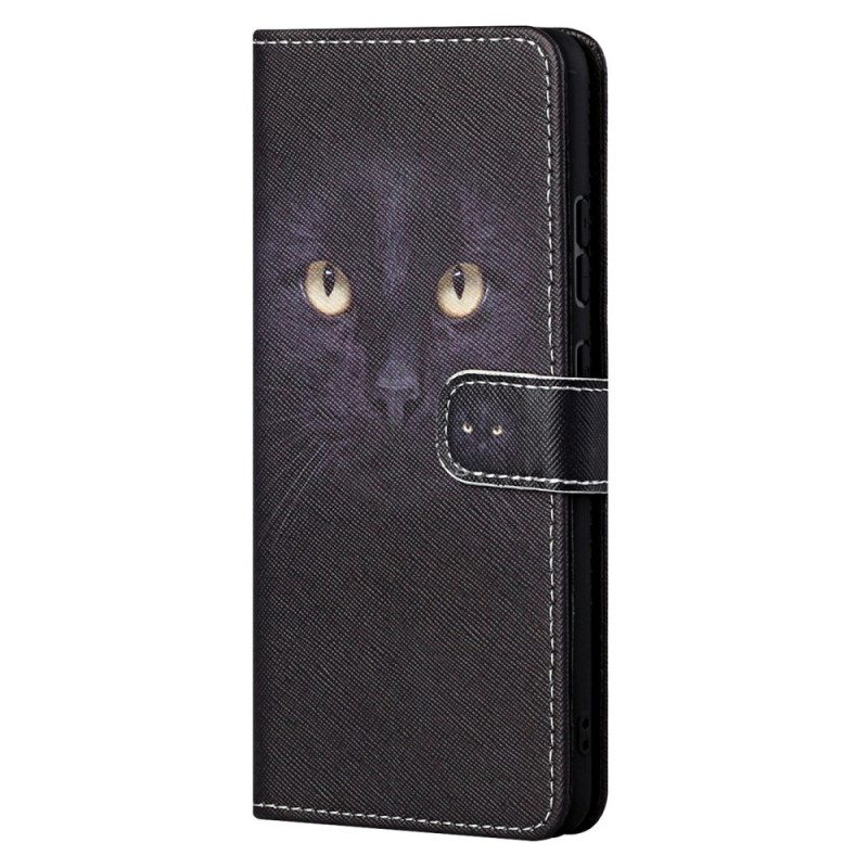 Nahkakotelo Moto G71 5G Suojaketju Kuori Strappy Black Cat Eyes