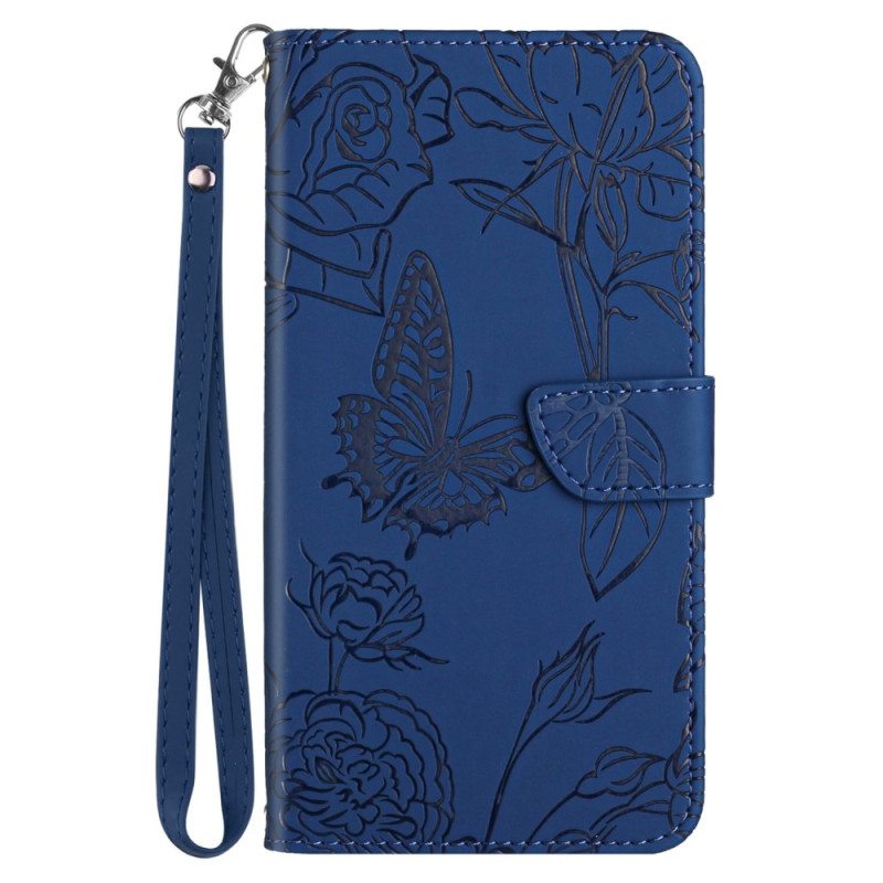 Flip Case Sony Xperia 5 IV Perhosia Kaulanauhalla