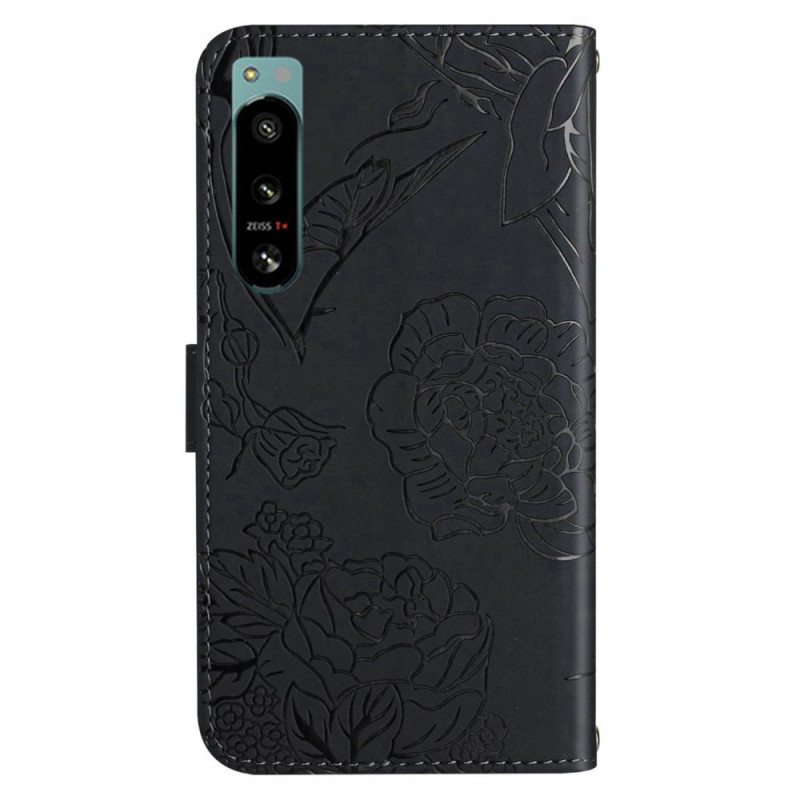 Flip Case Sony Xperia 5 IV Perhosia Kaulanauhalla