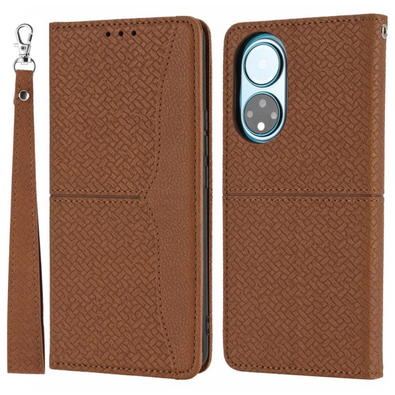 Flip Case Huawei Nova 9 Pro Suojaketju Kuori Strappy Woven Leather Style