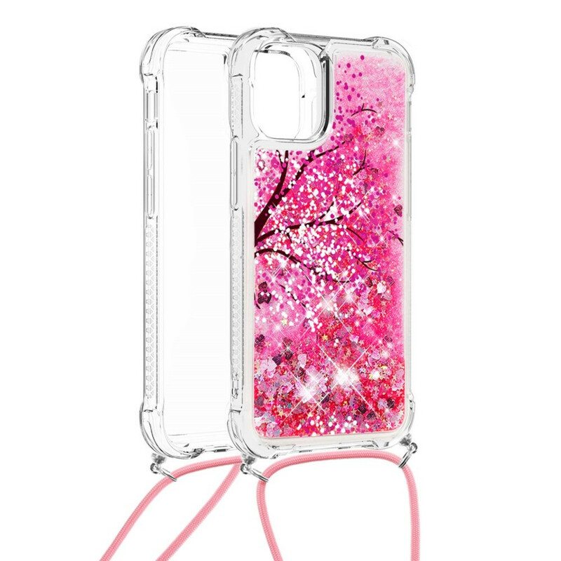 Case iPhone 13 Mini Kiristysnyörillä Paljetti Kiristysnauha Puu