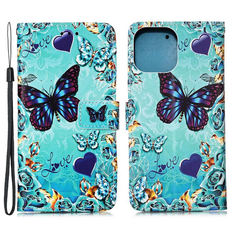 Kotelot iPhone 13 Mini Suojaketju Kuori Love Butterflies Strappy