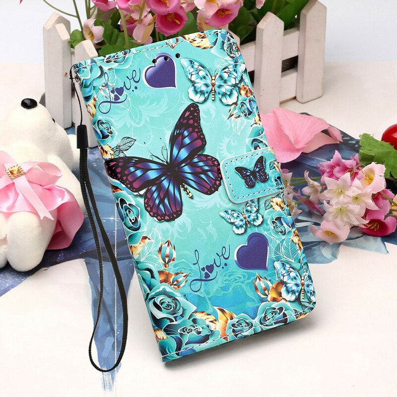 Kotelot iPhone 13 Mini Suojaketju Kuori Love Butterflies Strappy