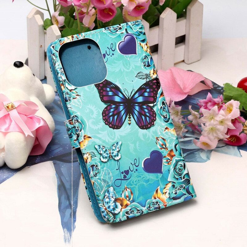 Kotelot iPhone 13 Mini Suojaketju Kuori Love Butterflies Strappy