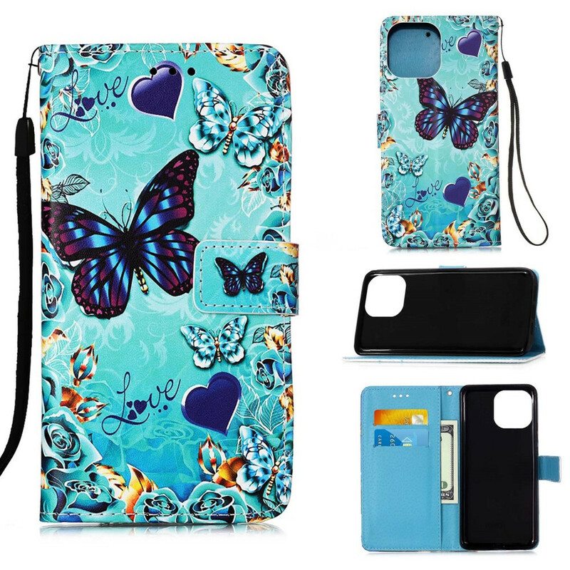 Kotelot iPhone 13 Mini Suojaketju Kuori Love Butterflies Strappy