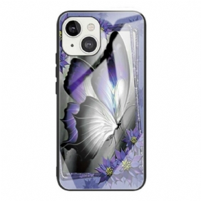 Kuori iPhone 13 Mini Purple Butterfly Karkaistu Lasi