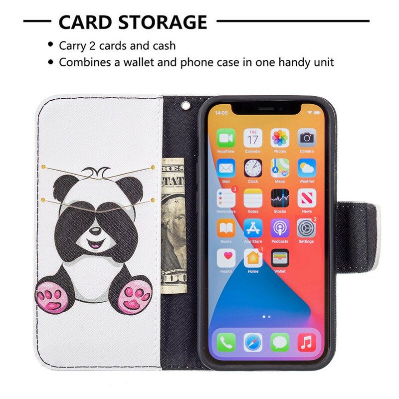 Nahkakotelo iPhone 13 Mini Panda Hauskaa