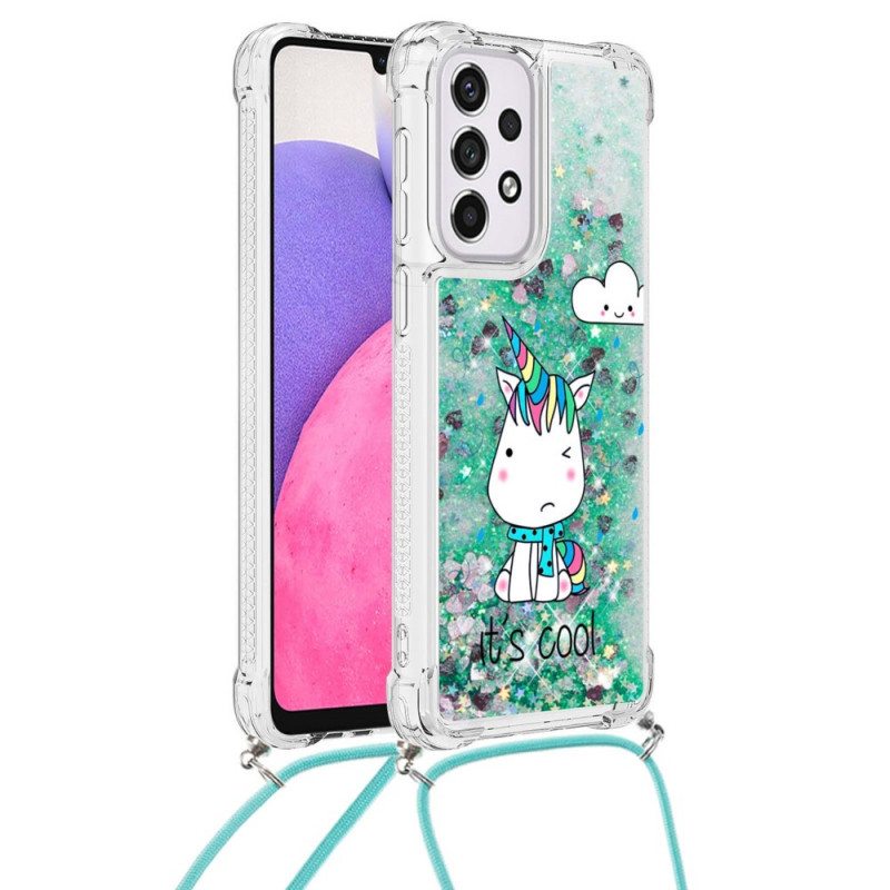 Case Samsung Galaxy A33 5G Kiristysnyörillä Yksisarvinen Glitter Kiristysnauha