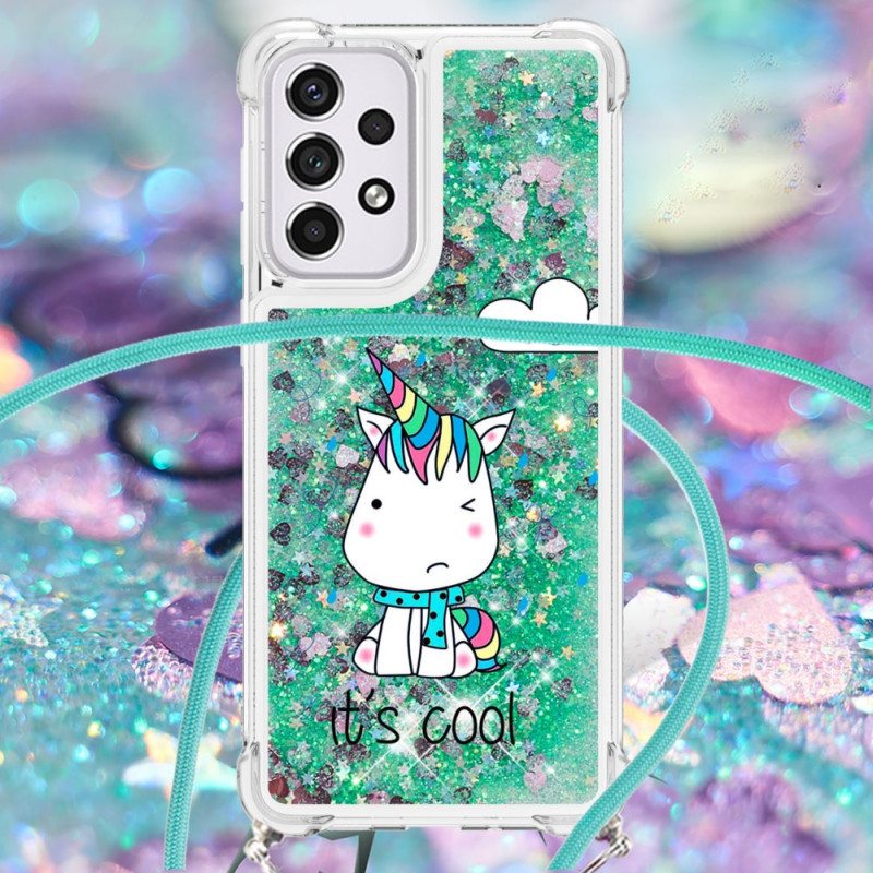 Case Samsung Galaxy A33 5G Kiristysnyörillä Yksisarvinen Glitter Kiristysnauha