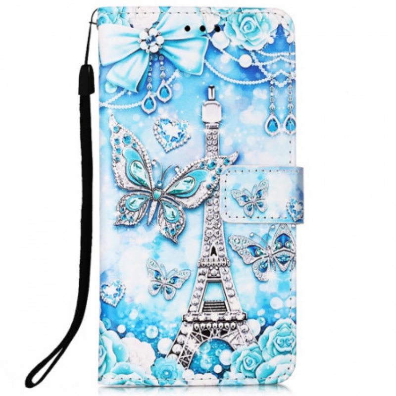 Flip Case Samsung Galaxy A33 5G Suojaketju Kuori Eiffel-tornin Perhoshihna