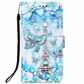 Flip Case Samsung Galaxy A33 5G Suojaketju Kuori Eiffel-tornin Perhoshihna