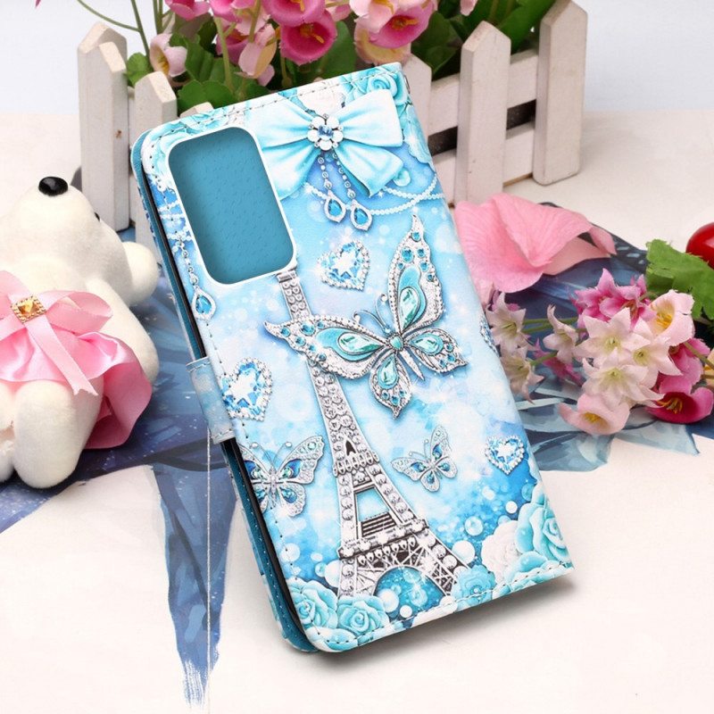 Flip Case Samsung Galaxy A33 5G Suojaketju Kuori Eiffel-tornin Perhoshihna