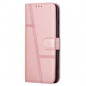 Flip Case Samsung Galaxy S22 5G Suojaketju Kuori Strappy Geo Leather Effect