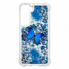 Kuori Samsung Galaxy S22 5G Glitter Blue Perhoset