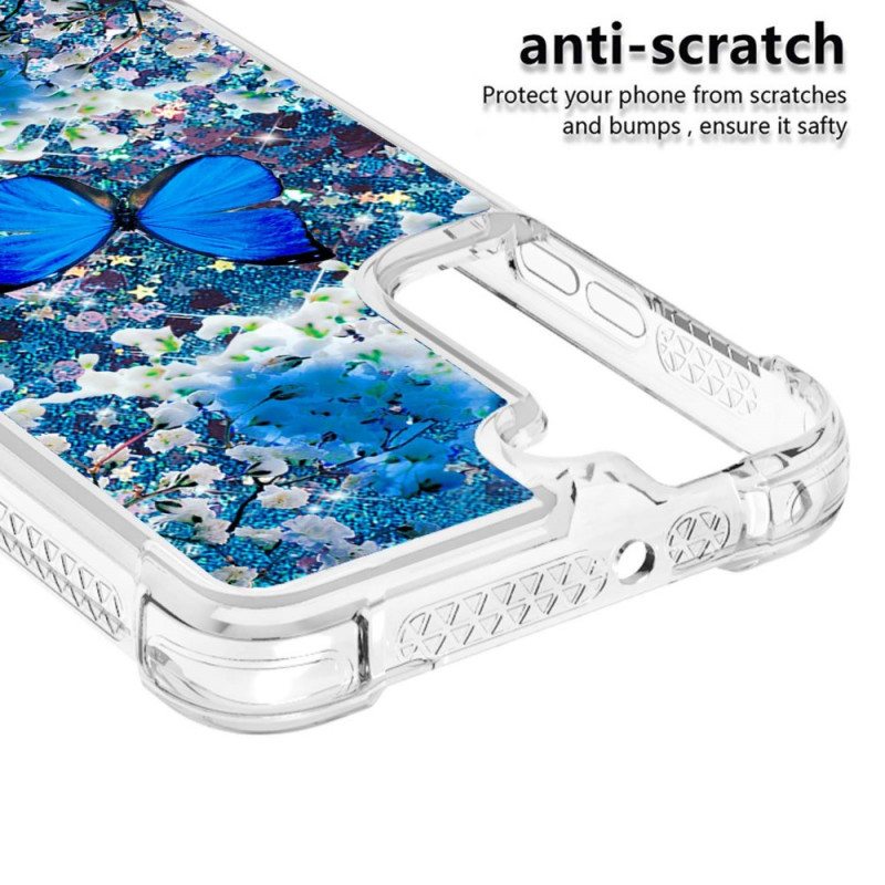 Kuori Samsung Galaxy S22 5G Glitter Blue Perhoset