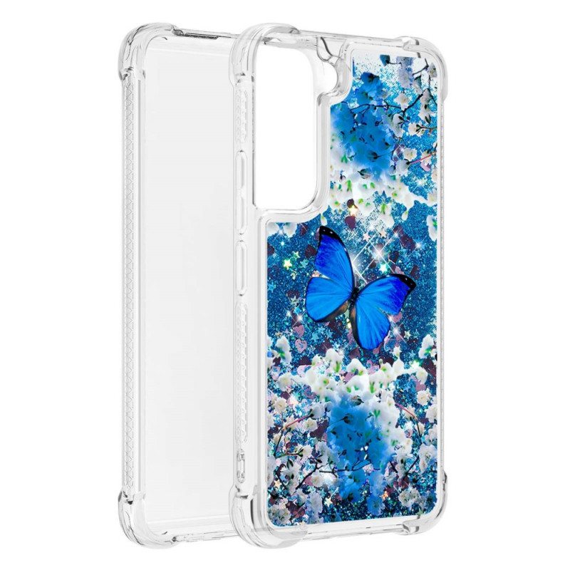 Kuori Samsung Galaxy S22 5G Glitter Blue Perhoset