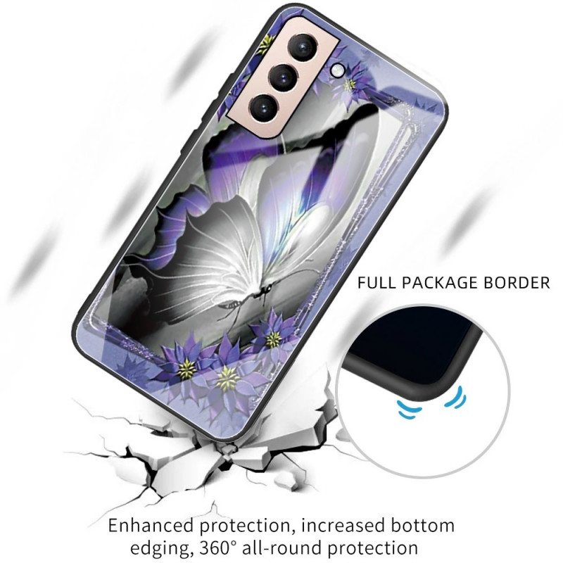 Kuori Samsung Galaxy S22 5G Purple Butterfly Karkaistu Lasi